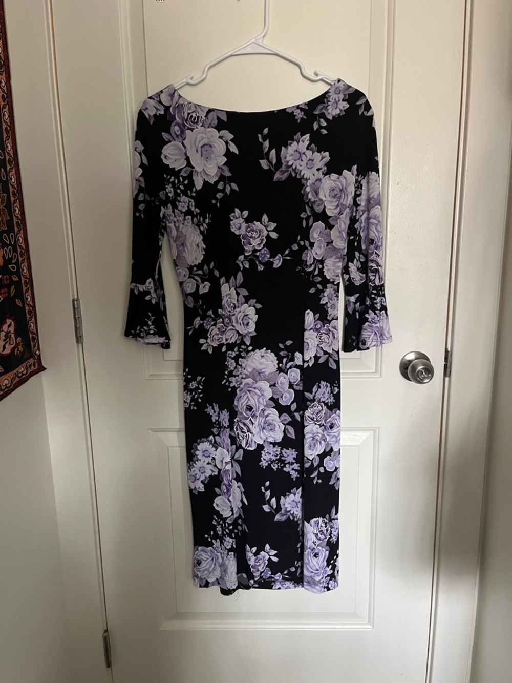connected apparel Black Midi Dress with Lavender Floral Print